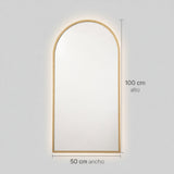 Espejo de Pared Led Dorado 50x100cm de Arco Superior Luz Cálida con Marco En Madera