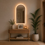Espejo de Pared Led Oro Rosa 50x100cm de Arco Superior Luz Cálida con Marco En Madera