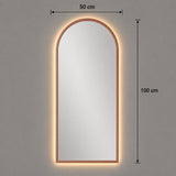 Espejo de Pared Led Oro Rosa 50x100cm de Arco Superior Luz Cálida con Marco En Madera