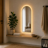 Espejo de Pared Led Dorado 60x120cm de Arco Superior Luz Cálida con Marco En Madera