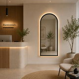 Espejo de Pared Led Negro 60x120cm de Arco Superior Luz Cálida con Marco En Madera