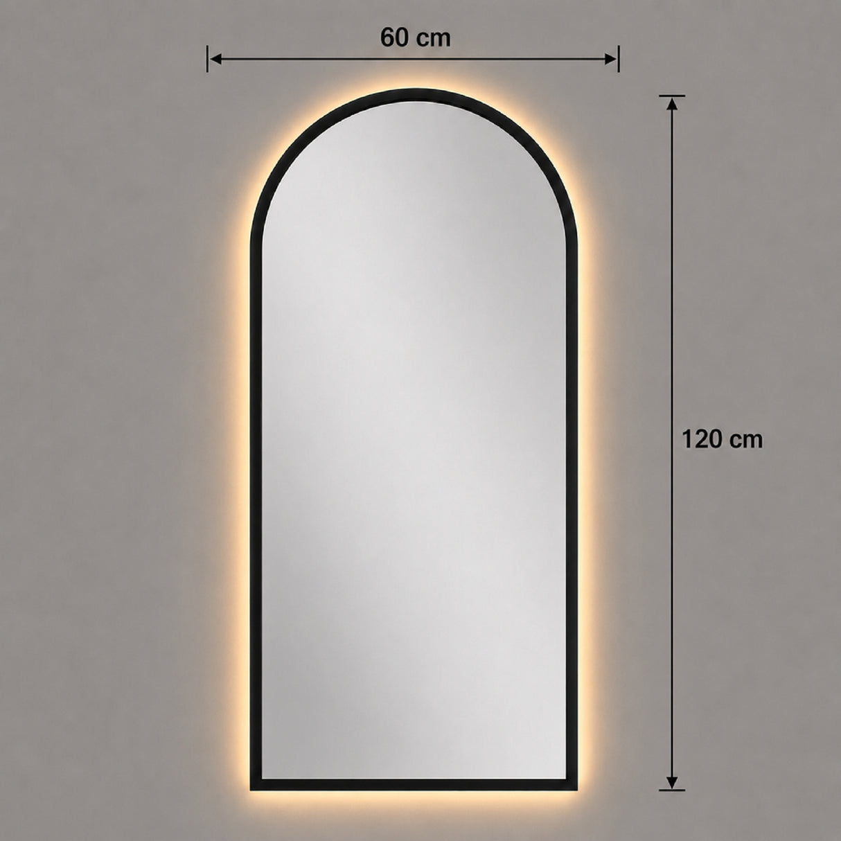 Espejo de Pared Led Negro 60x120cm de Arco Superior Luz Cálida con Marco En Madera