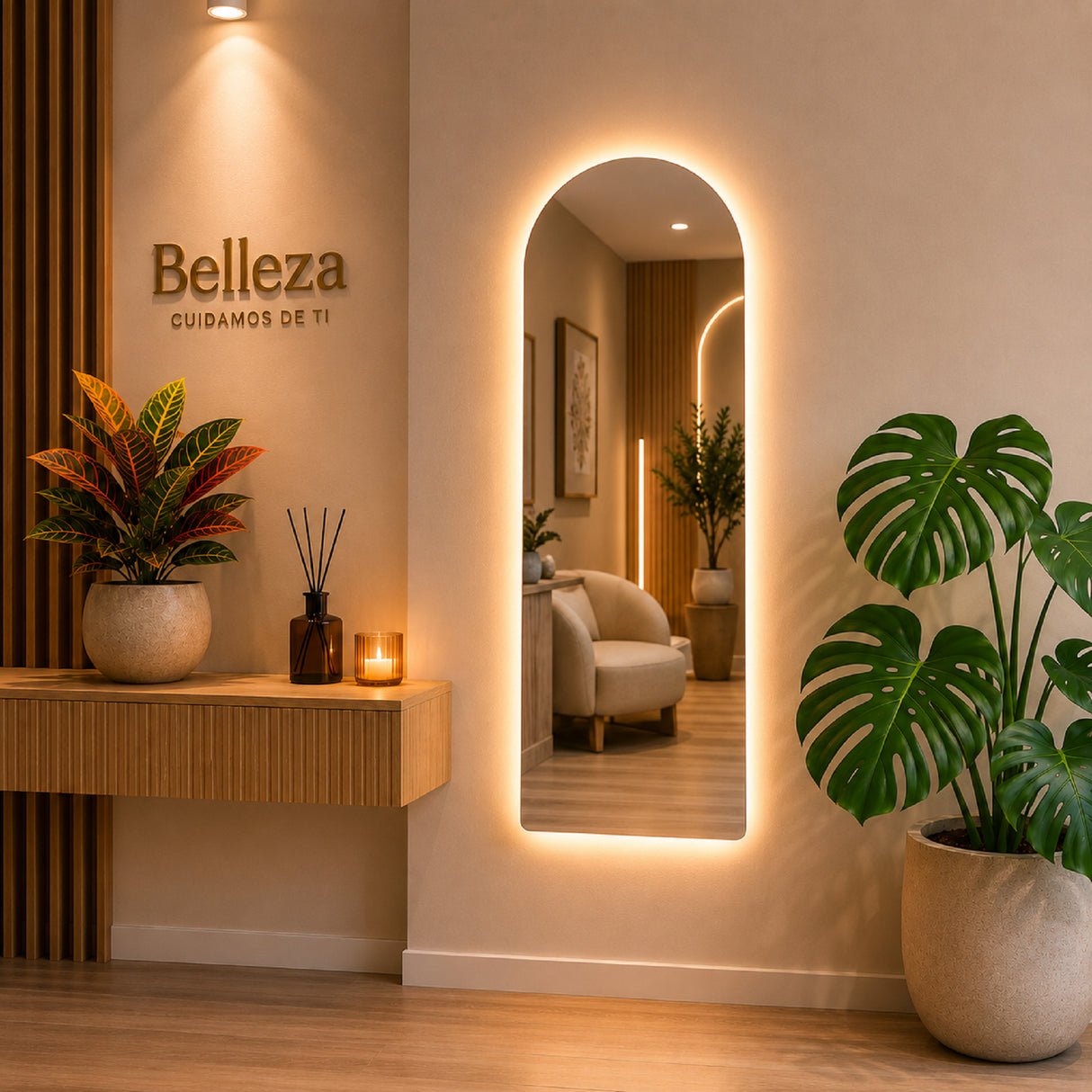 Espejo de Pared Led Verona 45x140cm de Arco Superior Luz Cálida