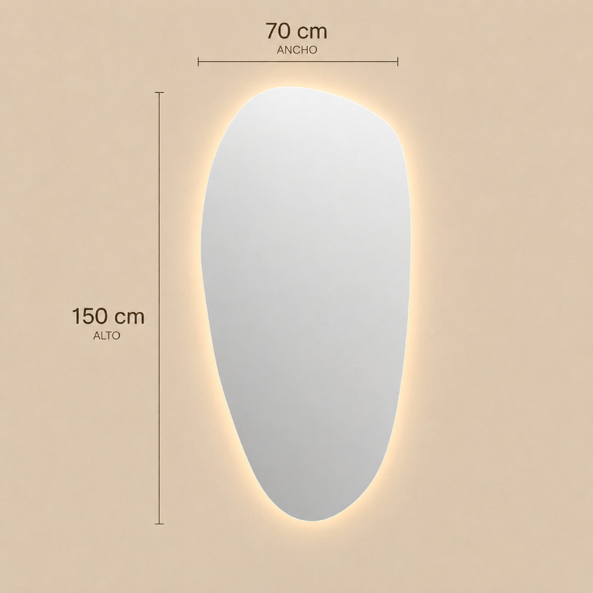 Espejo de Pared Led Monaco 70x150cm Asimetrico Luz Cálida