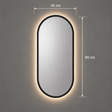 Espejo de Pared Led Negro 40x80cm Ovalado Luz Cálida con Marco En Madera