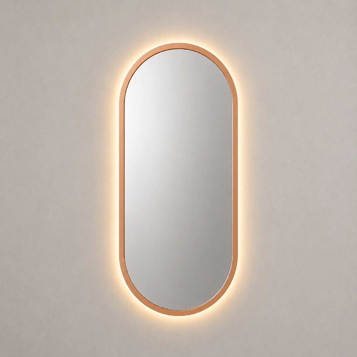 Espejo de Pared Led Oro Rosa 40x80cm Ovalado Luz Cálida con Marco En Madera