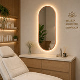 Espejo de Pared Led Oro Rosa 40x80cm Ovalado Luz Cálida con Marco En Madera