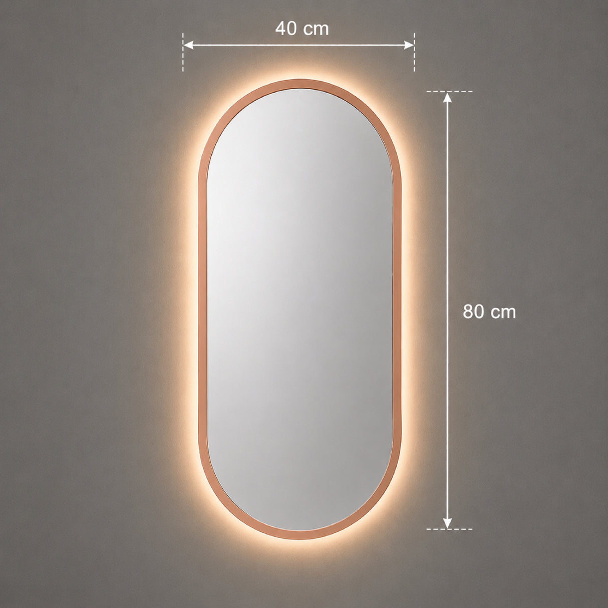 Espejo de Pared Led Oro Rosa 40x80cm Ovalado Luz Cálida con Marco En Madera