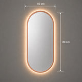 Espejo de Pared Led Oro Rosa 40x80cm Ovalado Luz Cálida con Marco En Madera