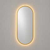 Espejo de Pared Led Dorado 50x100cm Ovalado Luz Cálida con Marco En Madera