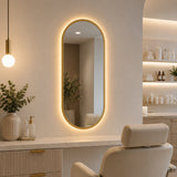 Espejo de Pared Led Dorado 50x100cm Ovalado Luz Cálida con Marco En Madera