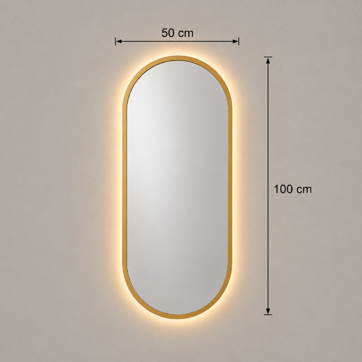 Espejo de Pared Led Dorado 50x100cm Ovalado Luz Cálida con Marco En Madera