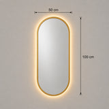 Espejo de Pared Led Dorado 50x100cm Ovalado Luz Cálida con Marco En Madera
