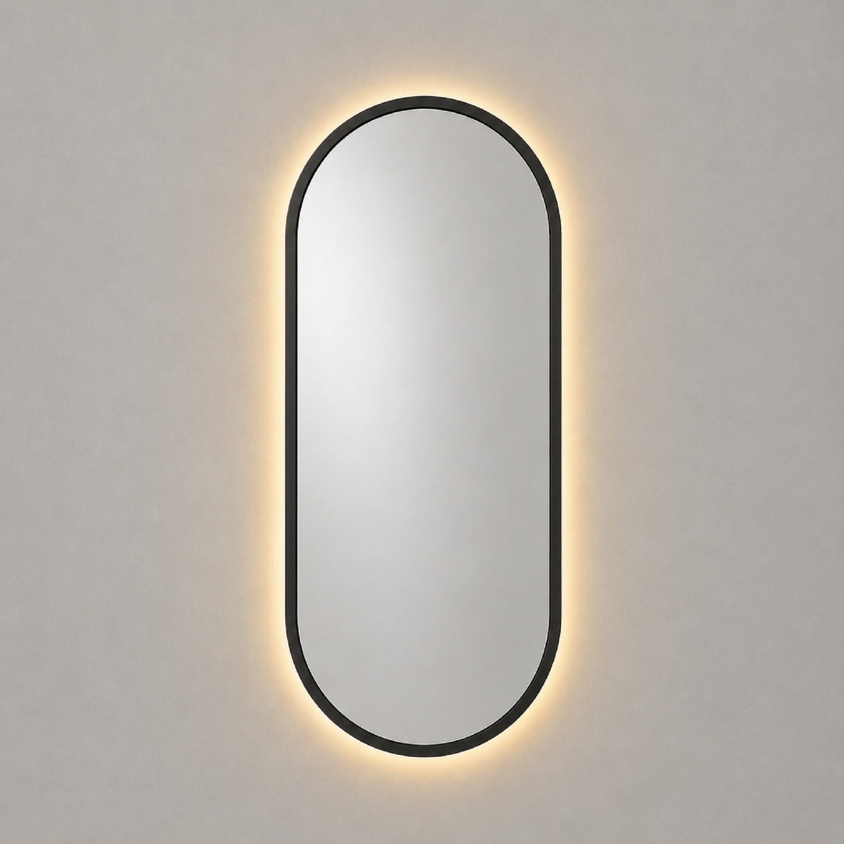 Espejo de Pared Led Negro 50x100cm Ovalado Luz Cálida con Marco En Madera