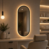 Espejo de Pared Led Negro 50x100cm Ovalado Luz Cálida con Marco En Madera
