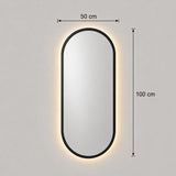 Espejo de Pared Led Negro 50x100cm Ovalado Luz Cálida con Marco En Madera