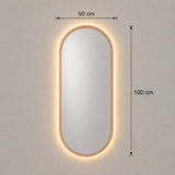 Espejo de Pared Led Oro Rosa 50x100cm Ovalado Luz Cálida con Marco En Madera