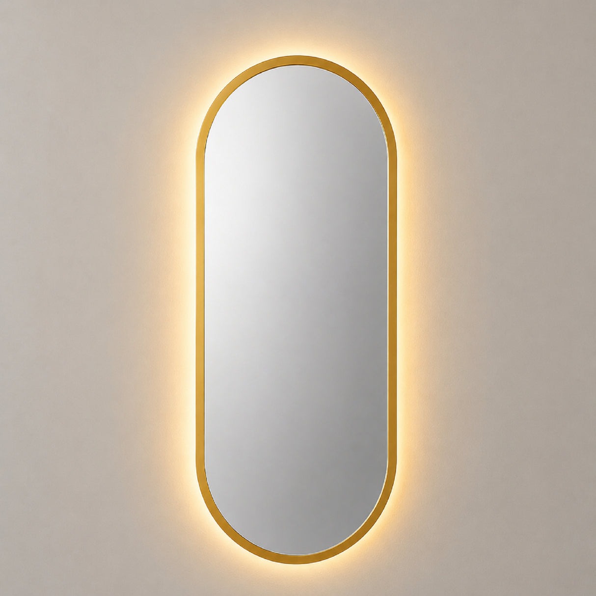 Espejo de Pared Led Dorado 60x120cm Ovalado Luz Cálida con Marco En Madera