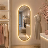 Espejo de Pared Led Dorado 60x120cm Ovalado Luz Cálida con Marco En Madera