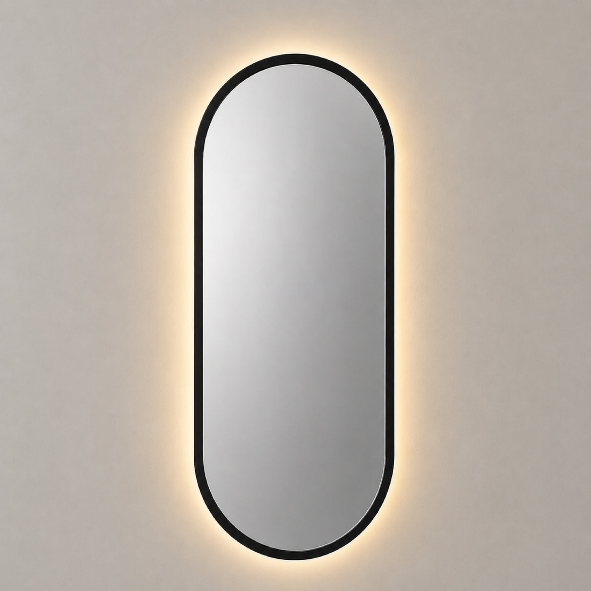Espejo de Pared Led Negro 60x120cm Ovalado Luz Cálida con Marco En Madera
