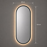 Espejo de Pared Led Negro 60x120cm Ovalado Luz Cálida con Marco En Madera