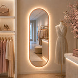 Espejo de Pared Led Oro Rosa 60x120cm Ovalado Luz Cálida con Marco En Madera