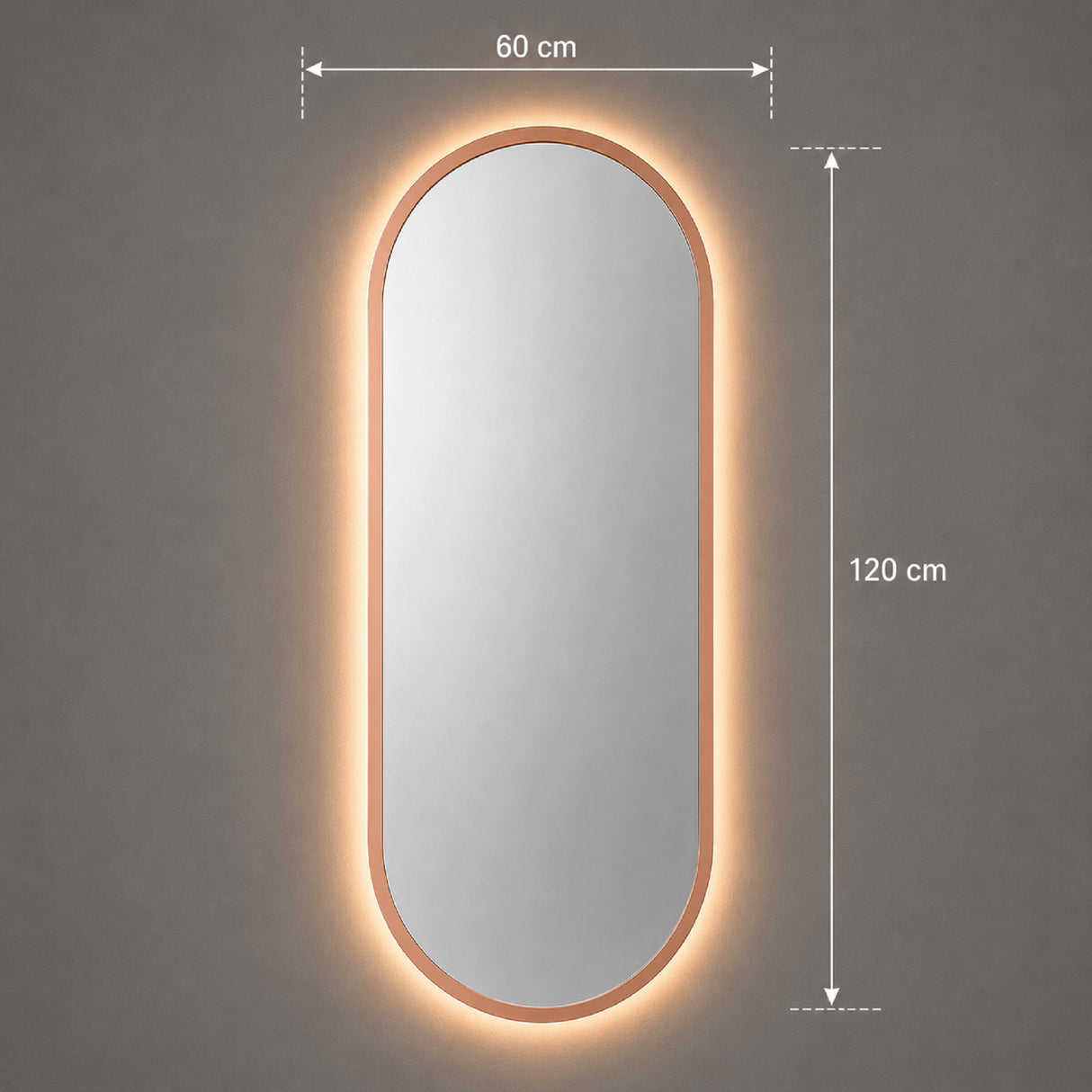 Espejo de Pared Led Oro Rosa 60x120cm Ovalado Luz Cálida con Marco En Madera