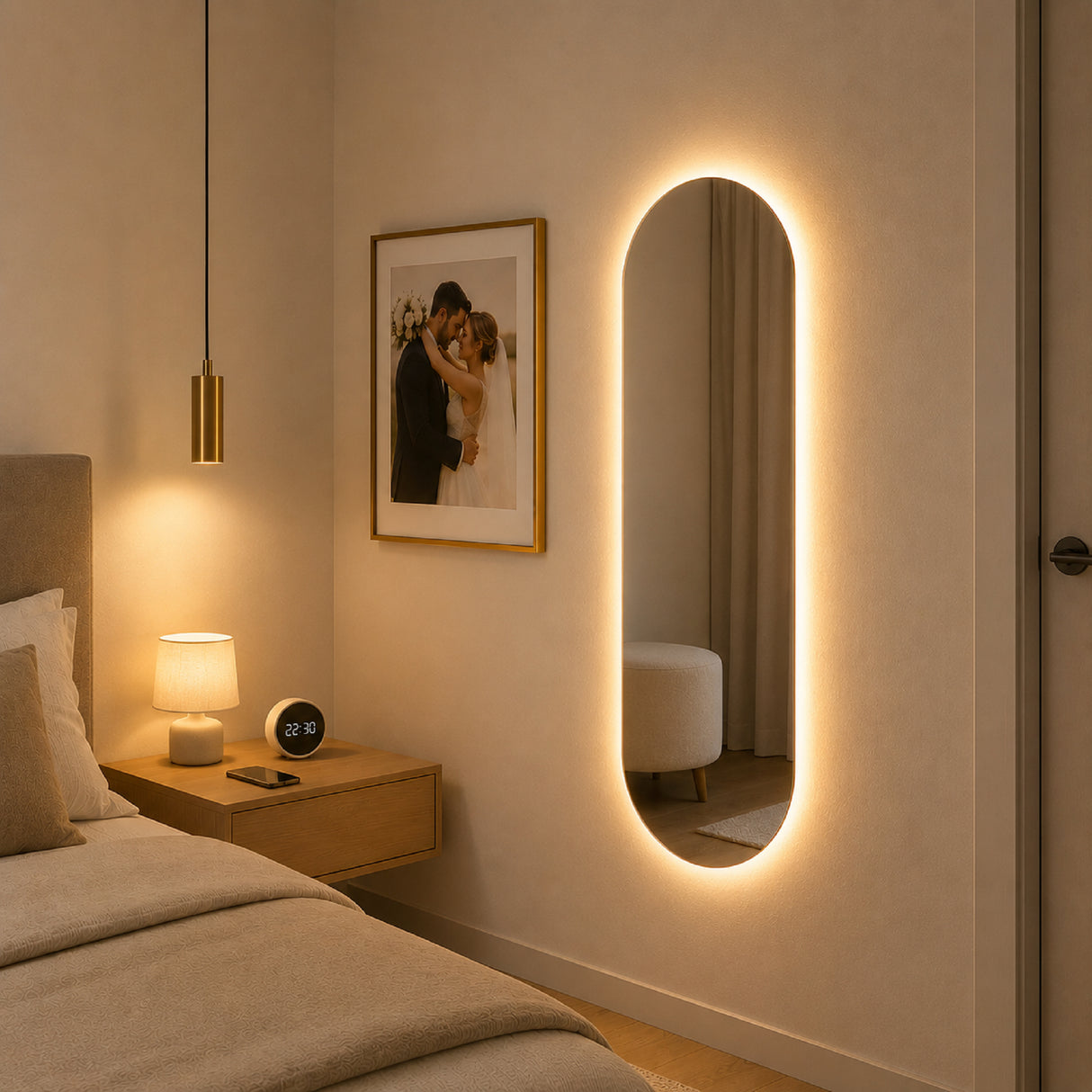 Espejo de Pared Led Porto 45x140cm Ovalado Luz Cálida