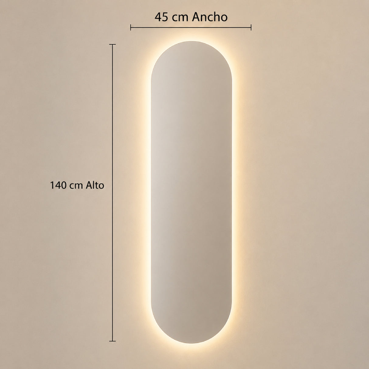Espejo de Pared Led Porto 45x140cm Ovalado Luz Cálida