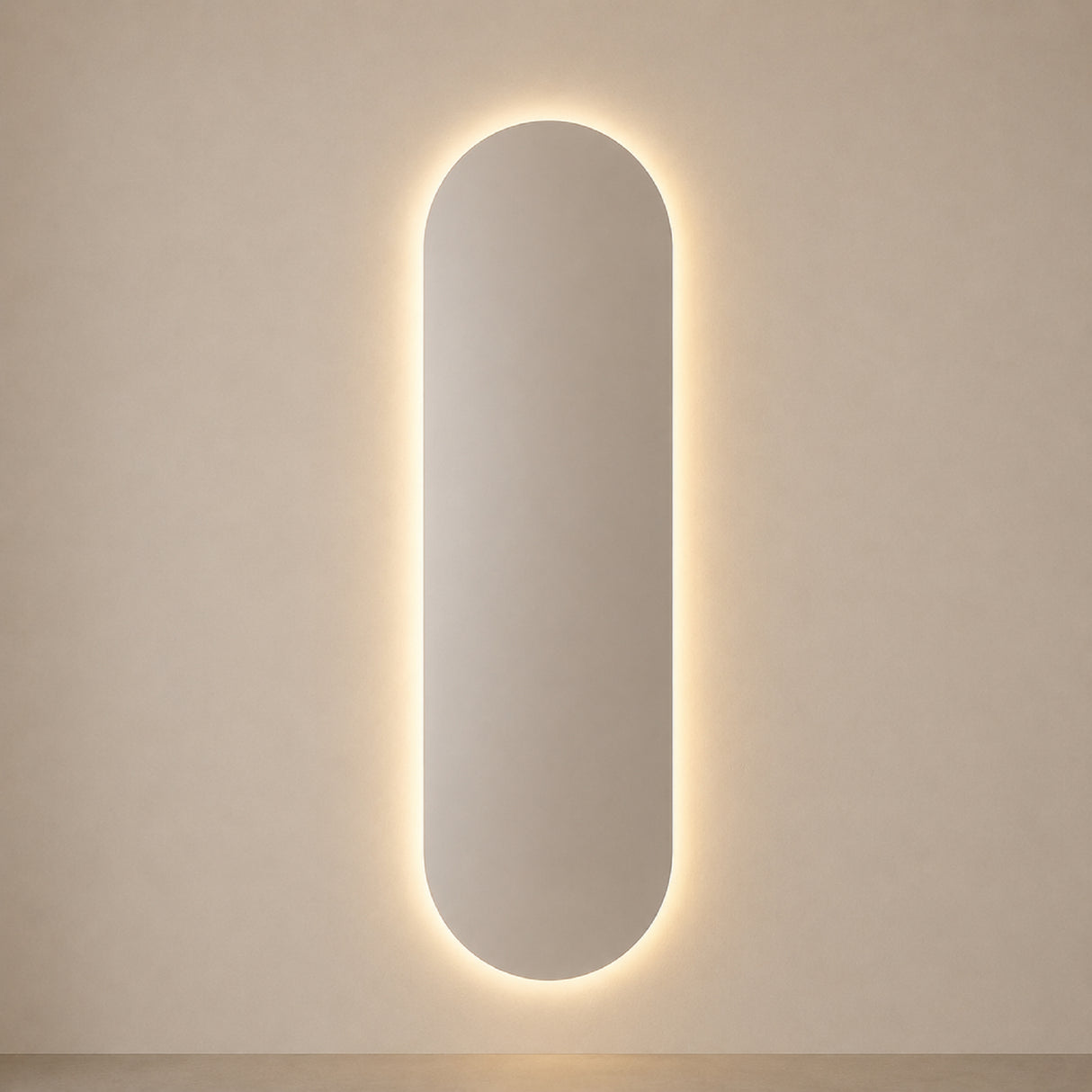Espejo de Pared Led Porto 50x160cm Ovalado Luz Cálida con Marco En Madera