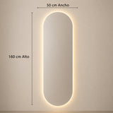 Espejo de Pared Led Porto 50x160cm Ovalado Luz Cálida con Marco En Madera