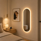 Espejo de Pared Led Porto 60x120cm Ovalado Luz Cálida con Marco En Madera