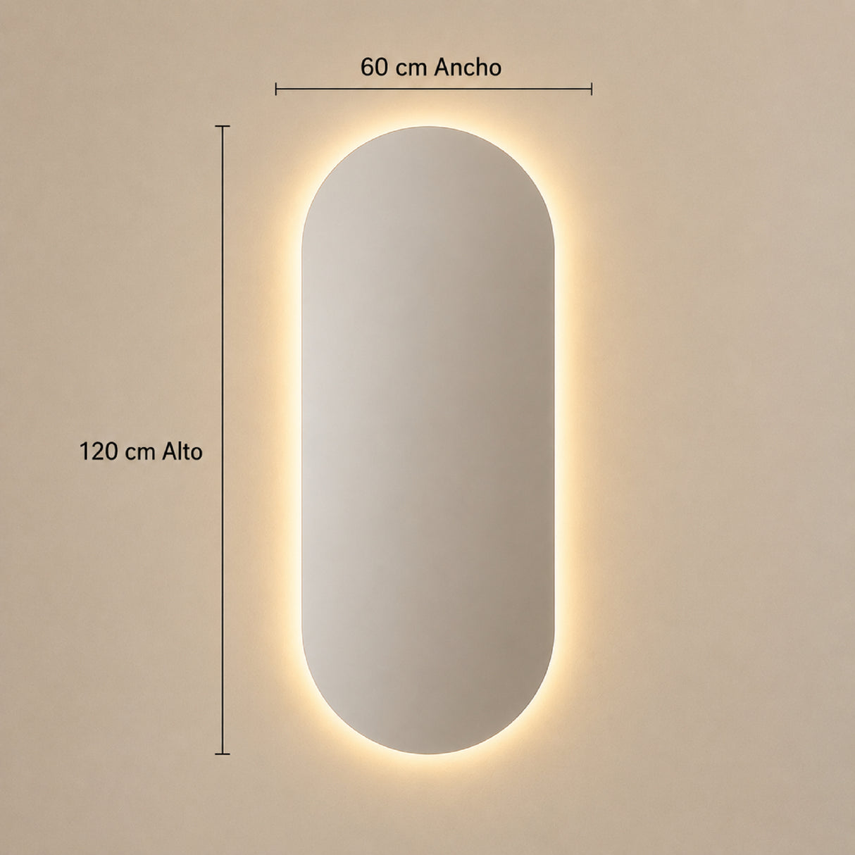 Espejo de Pared Led Porto 60x120cm Ovalado Luz Cálida con Marco En Madera