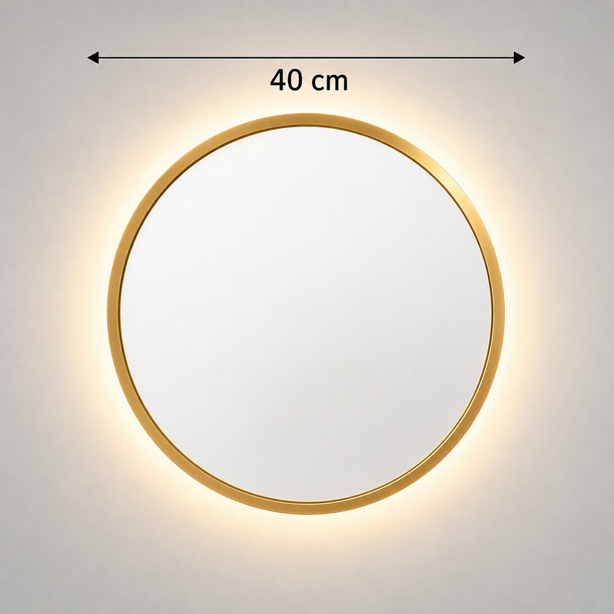 Espejo de Pared Led Dorado 40x40cm Redondo Luz Cálida con Marco En Madera