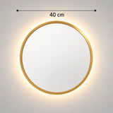 Espejo de Pared Led Dorado 40x40cm Redondo Luz Cálida con Marco En Madera