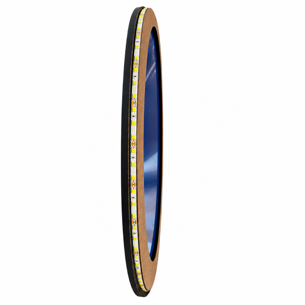 Espejo de Pared Led Negro 40x40cm Redondo Luz Cálida con Marco En Madera
