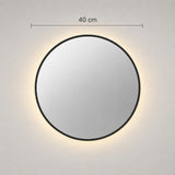 Espejo de Pared Led Negro 40x40cm Redondo Luz Cálida con Marco En Madera