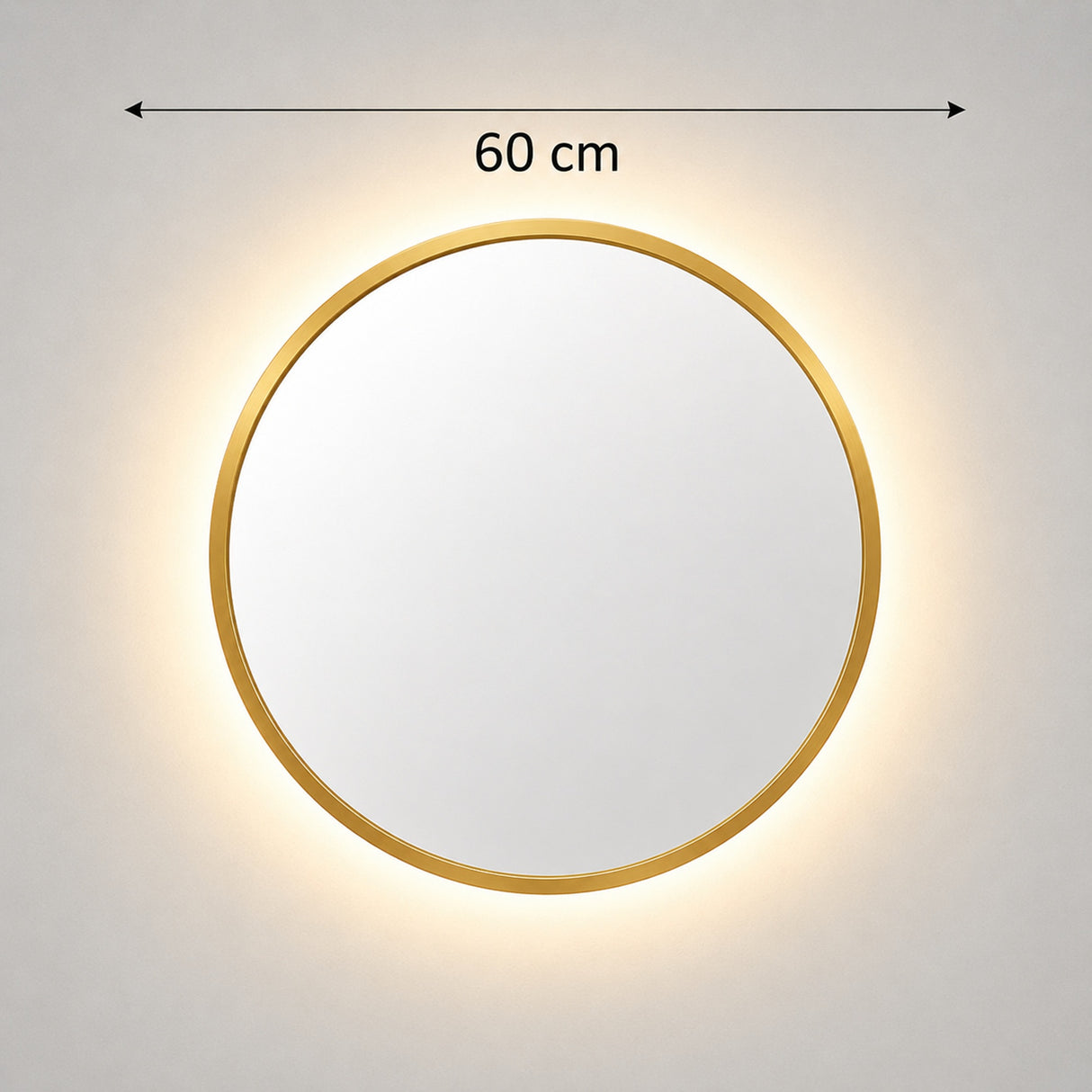 Espejo de Pared Led Dorado 60x60cm Redondo Luz Cálida con Marco En Madera