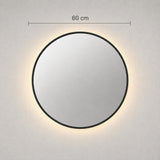 Espejo de Pared Led Negro 60x60cm Redondo Luz Cálida con Marco En Madera