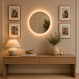 Espejo de Pared Led Oro Rosa 60x60cm Redondo Luz Cálida con Marco En Madera