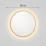 Espejo de Pared Led Dorado 80x80cm Redondo Luz Cálida con Marco En Madera