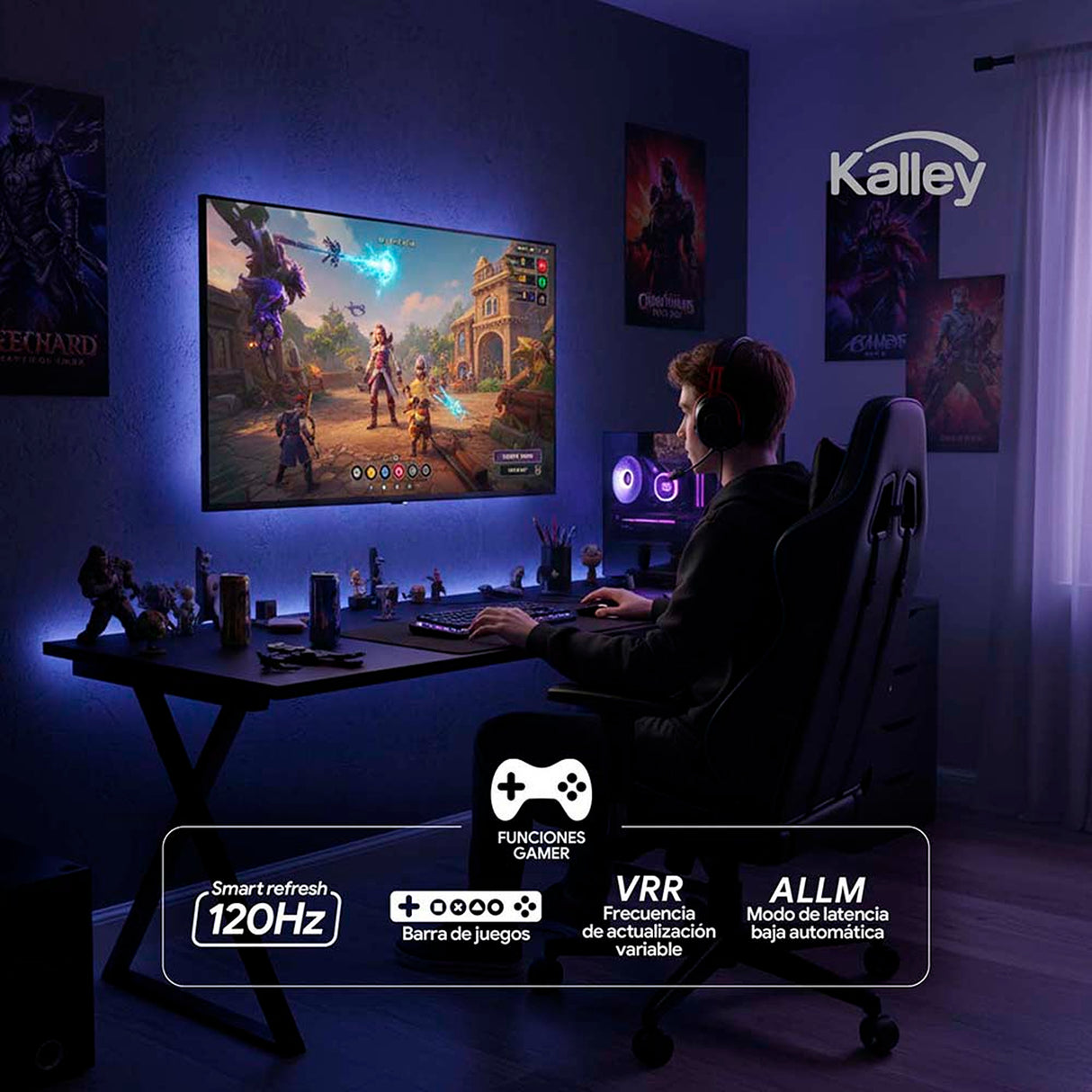 Televisor Kalley Google TV LED Negro 4K 2160P 95.72x60.91cm de 43" Pulgadas Smart con Wifi y Bluetooth
