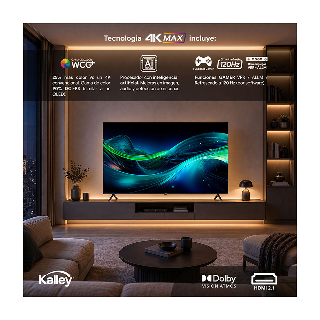 Televisor Kalley Google TV LED Negro 4K 2160P 95.72x60.91cm de 43" Pulgadas Smart con Wifi y Bluetooth