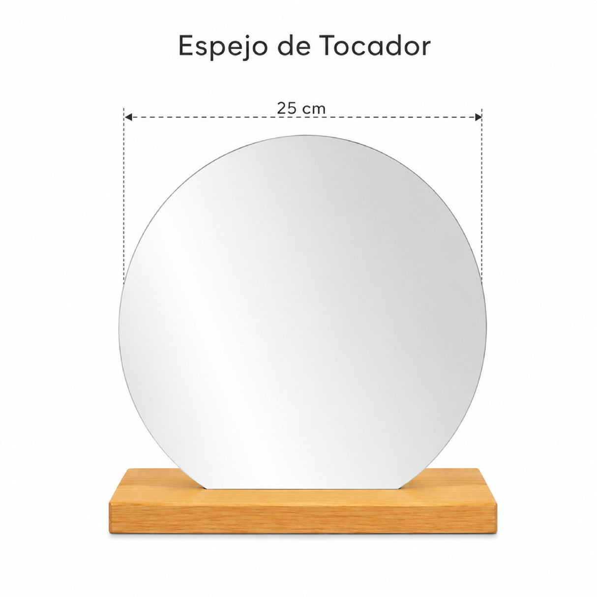 Espejo de Tocador 25x25cm Redondo con Base de Madera Color Natural