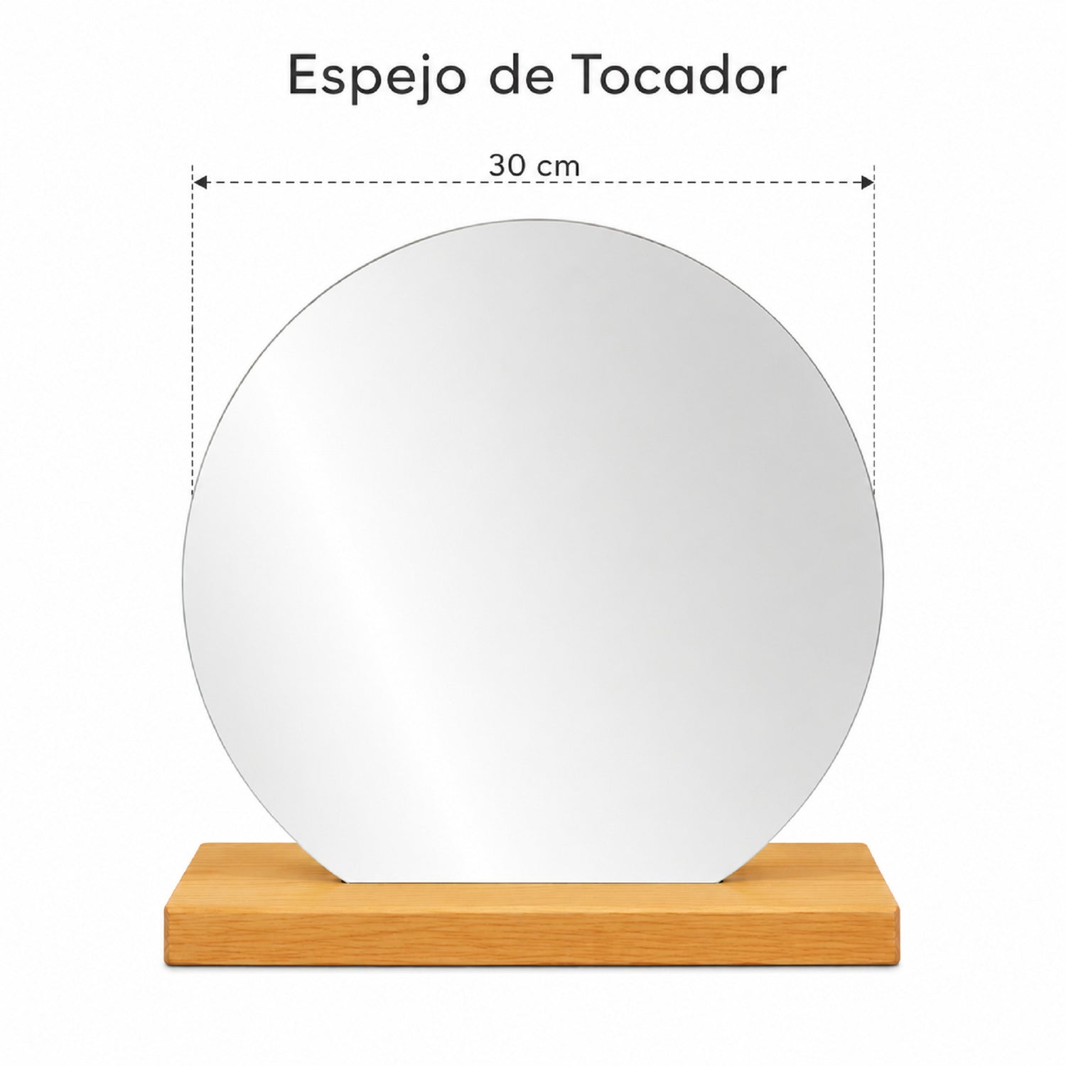 Espejo de Tocador 30x30cm Redondo con Base de Madera Color Natural