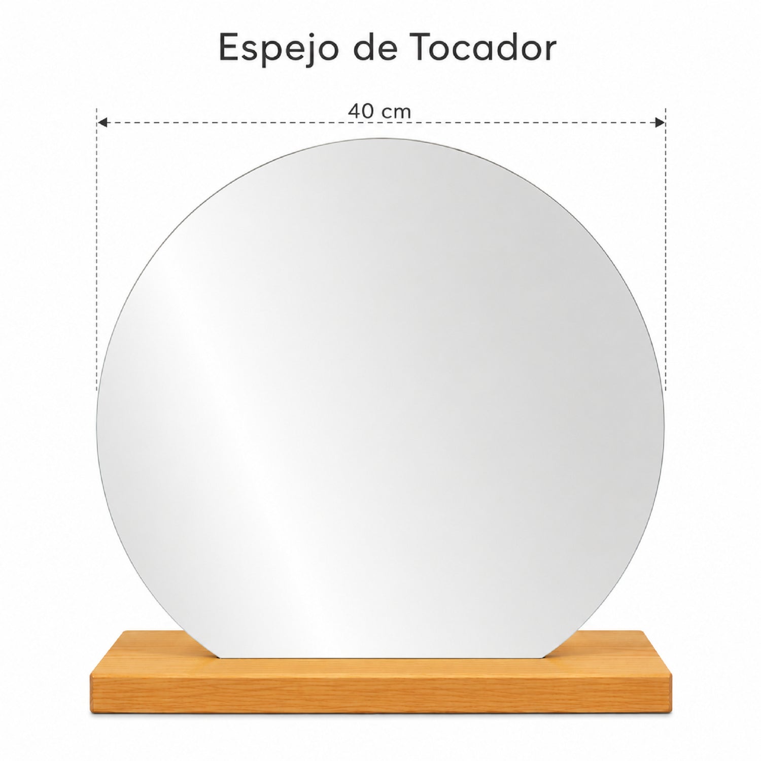 Espejo de Tocador 40x40cm Redondo con Base de Madera Color Natural