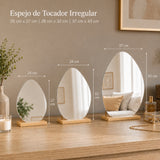 Espejo de Tocador 28x32cm Asimetrico con Base de Madera Color Natural