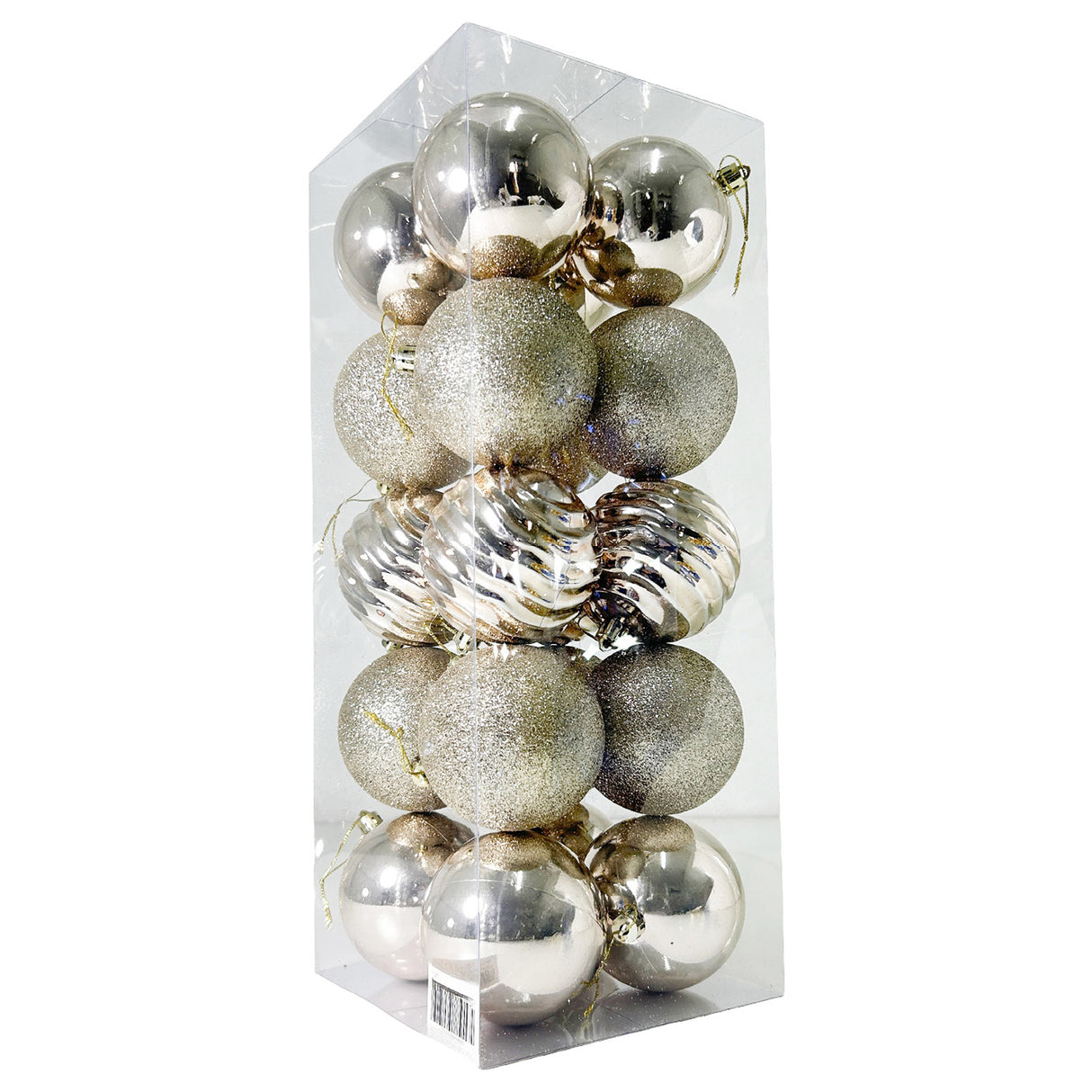 Estuche X 20 Bolas Navideñas Troquelada Champaña 8x8cm con Acabado Mixto Reutilizable
