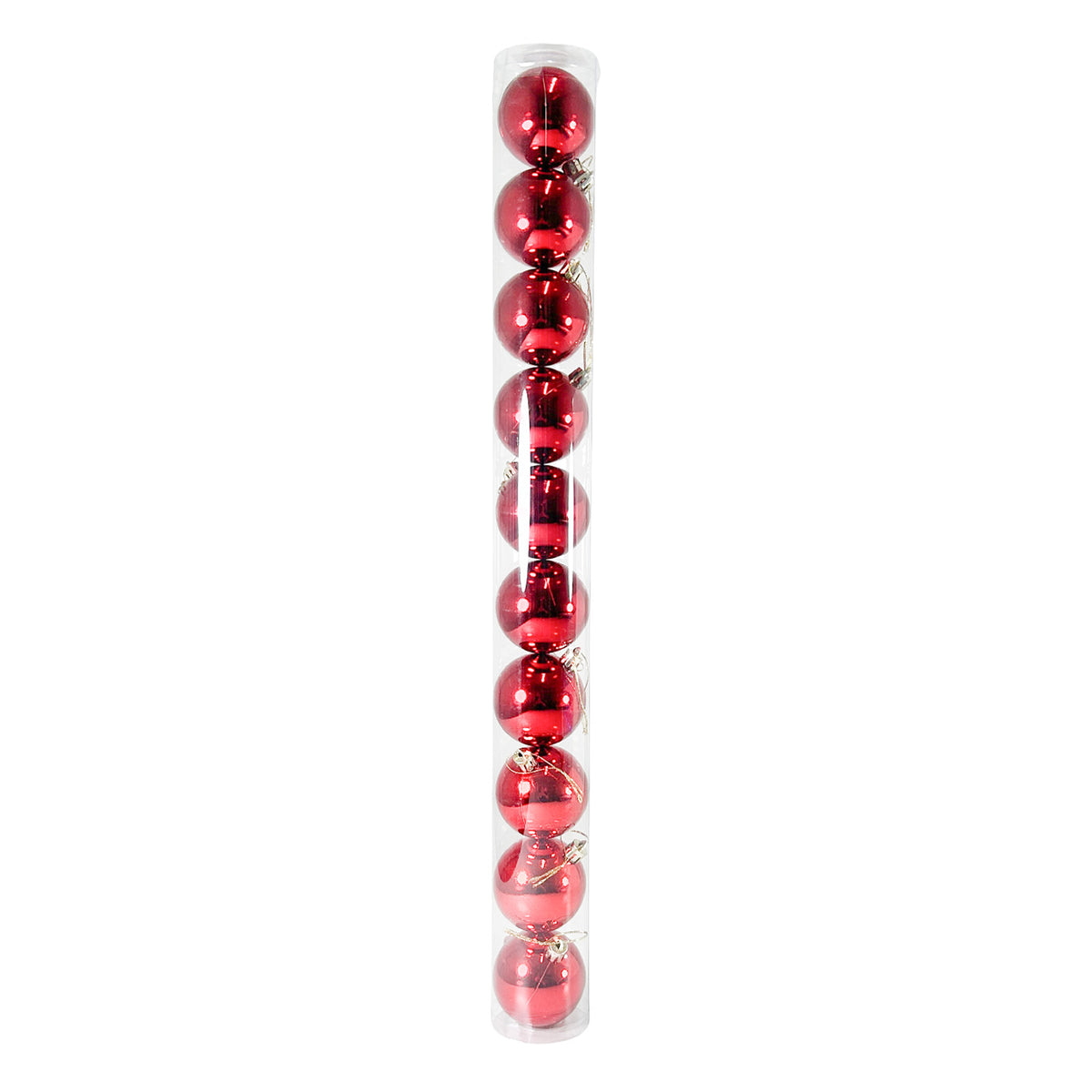 Tubo X 10 Bolas Navideñas Brillante Rojo 6x6cm con Acabado Brillante Reutilizable