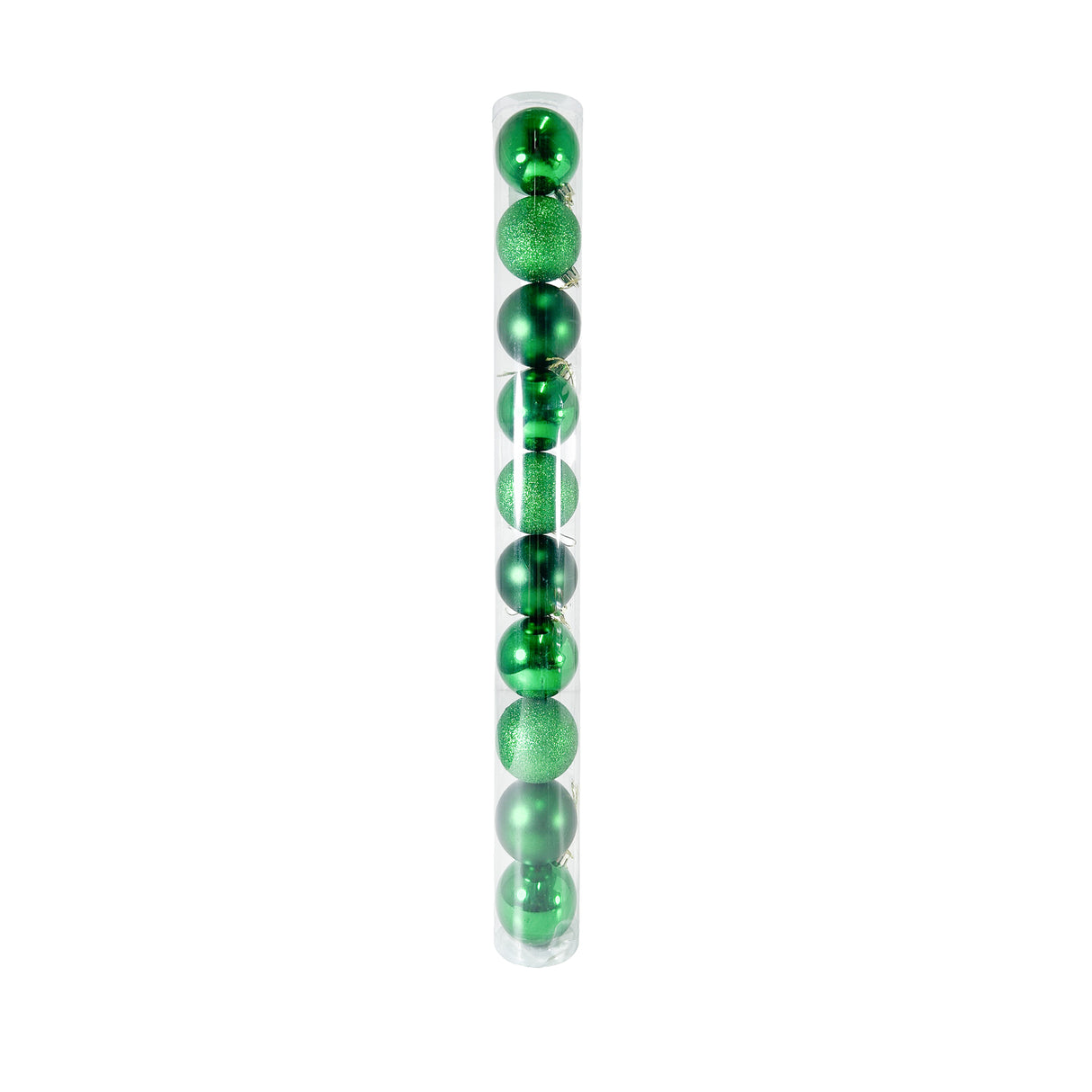 Tubo X 10 Bolas Navideñas Combinada Verde 6x6cm con Acabado Mixto Reutilizable